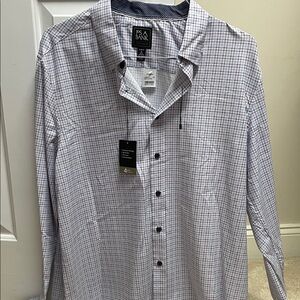 Jos. A. Bank White Plaid Button-Down Shirt with Blue and Red Windowpane